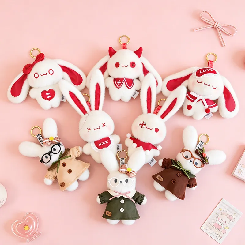 Floppy-Eared White Bunny Plush Keychain – Cute Soft Stuffed Rabbit Keyring, Adorable Bag Charm & Gift for Girls